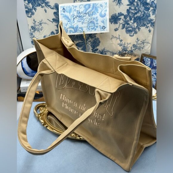 🆕 GANNI 🧿 NWOT Large Easy Shopper Tote Bag, Beige Canvas & Beige Embroidery - Picture 8 of 14